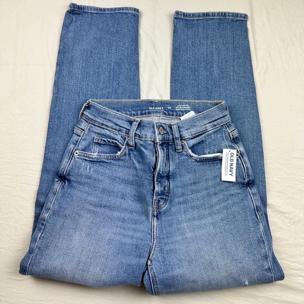 Old Navy Light Blue‎ Denim jeans extra high rise ski-hi straight NEW 00